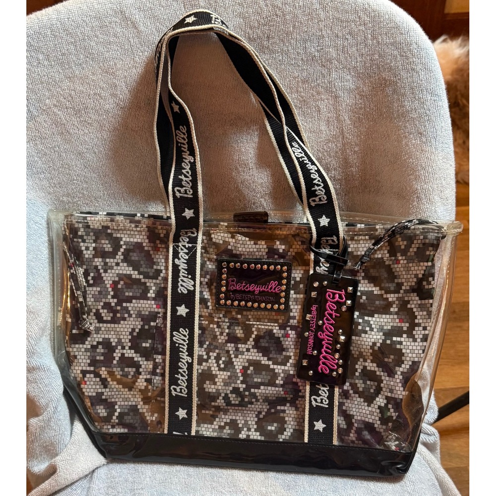 Betseyville Betsey‎ Johnson Clear Leopard Print Tote Bag Studded Black Patent